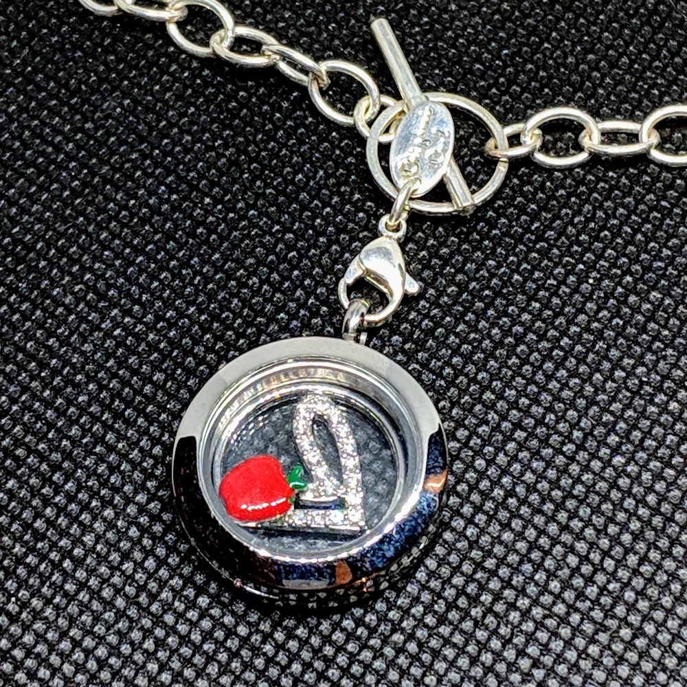 Origami Owl Necklace w/ Heart & Apple